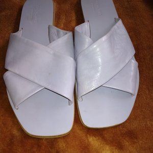 Everlane Womens Buttery Soft Leather Criss Cross Sandals Greyish Blue - Size 10